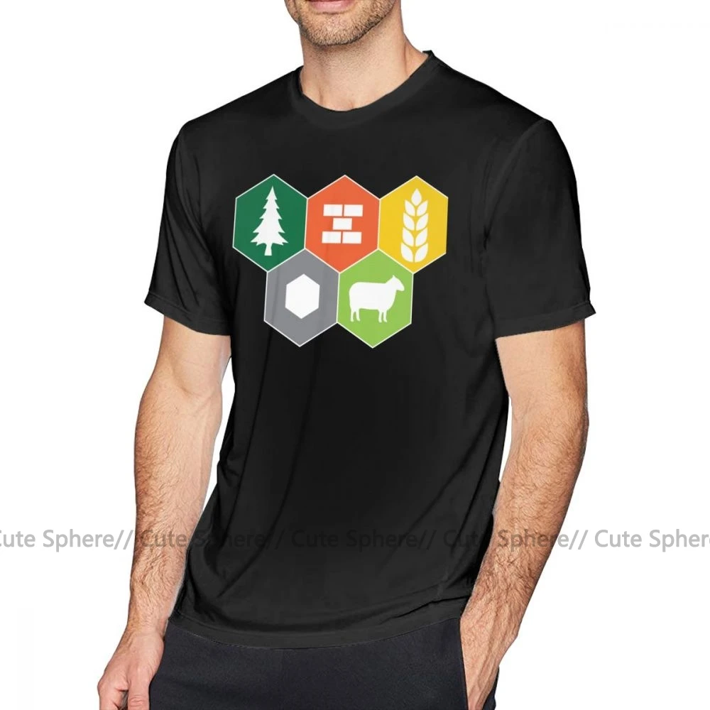 Catan, футболка, Settlers Of Catan Fan, футболка, забавная футболка с коротким рукавом, футболка для мужчин, с графическим рисунком, для пляжа, хлопка, большая футболка - Цвет: Black