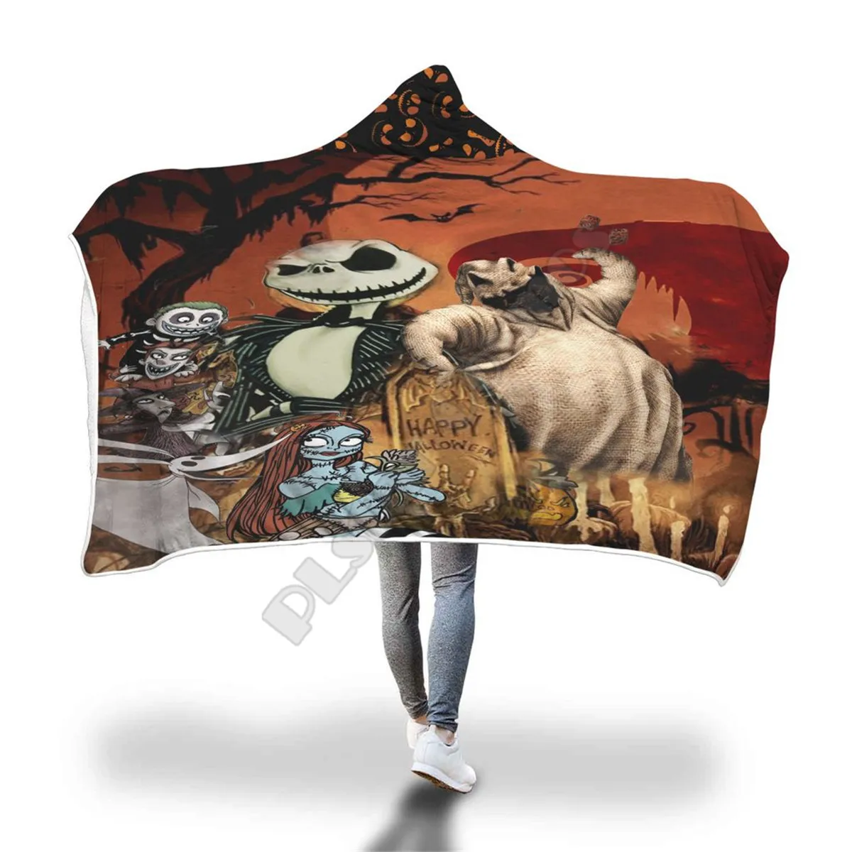 

The Nightmare Before Christmas Jack Skull 3d printed Hooded Blanket Adult child Sherpa Fleece Wearable Blanket Halloween Style-1
