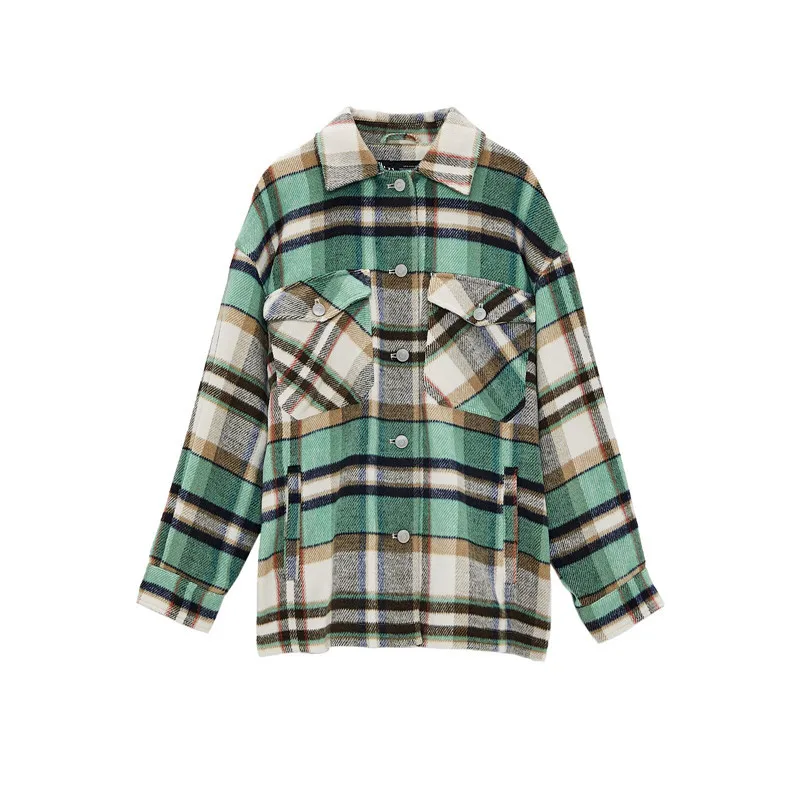 

Plus Size Women's Jacket Fashion Long Coats 2021 Autumn Winter Women Green Plaid Long Coat Jacket Casual Warm Overcoat