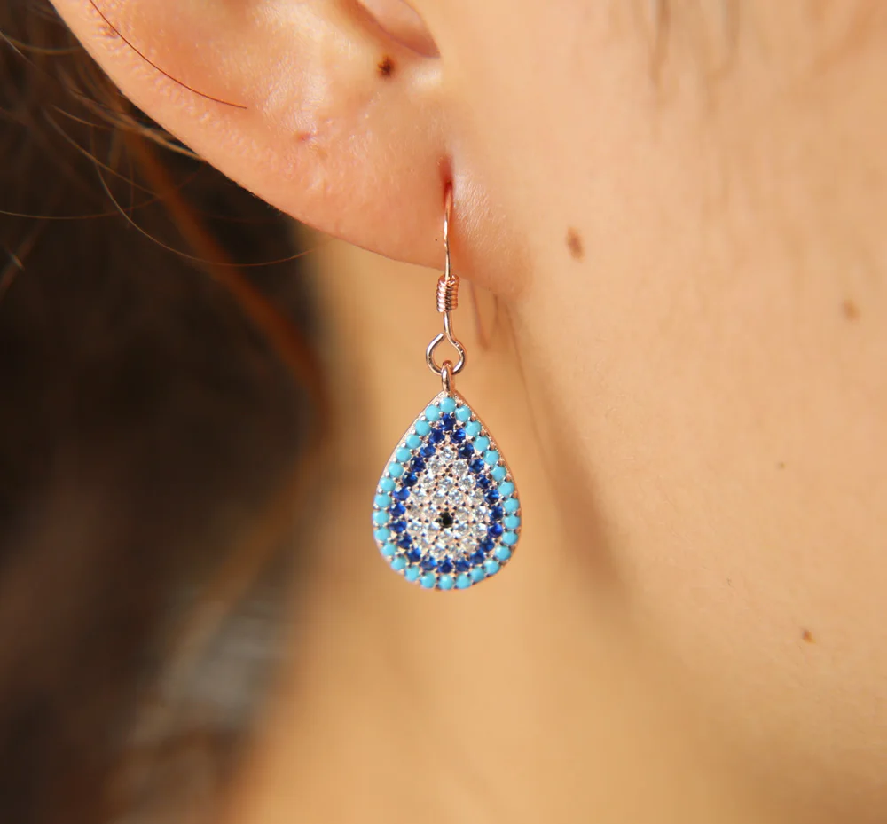 Серьги подвески из серебра 925 пробы с бирюзовыми фианитами|sterling silver dangle earrings|dangle