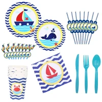 baby shower nautical theme party steamship shark paper plates cups napkin for kids birthday party decoration tableware supplies