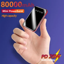 Mini Portable 80000mAh Power Bank Charging Fast Charge PD 20W with Flashlight Dual Usb External Battery For IPhone Xiaomi Huawei