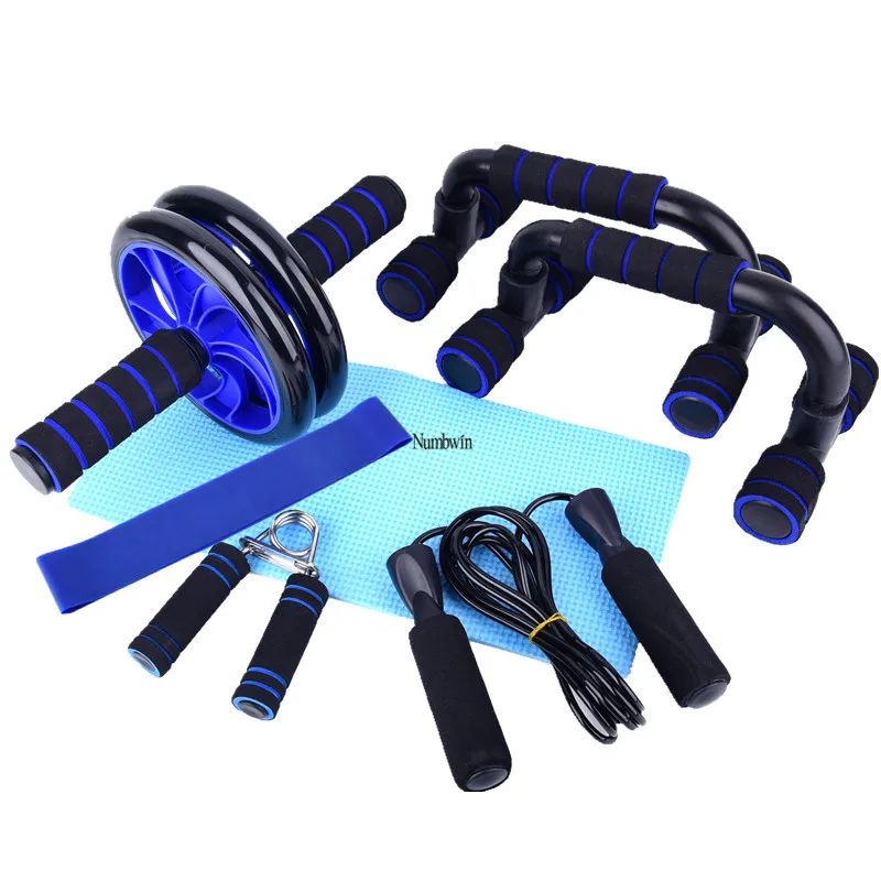 Набор для фитнеса Ab Roller Wheel 7 комплектов с коленным ковриком скакалка пуш-ап бар