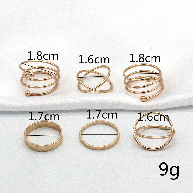 

6PCS/pack Gold/Silver Color Alloy Geometric Ring Sets Trendy Jewelry Women Party Finger Knuckle Rings Girl's Fashion Accessories