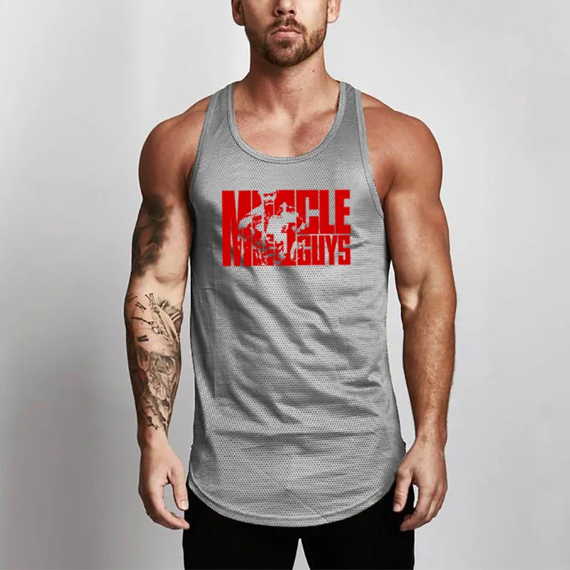 Тренировочный сетчатый брендовый Модный хлопковый мужской топ на бретелях для