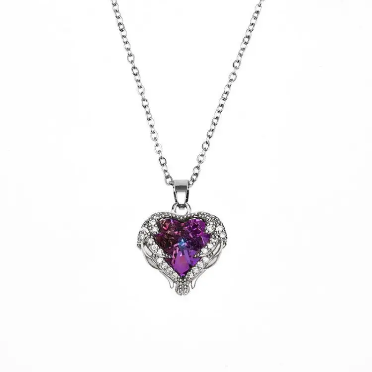 

Ocean Heart Necklace With Love Crystal Pendant Zircon Korean Fashion Choker Chain Jewelry Wholesale