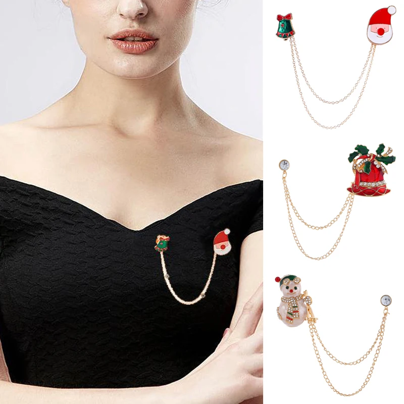 Christmas Brooches Tassel Brooch Gifts Jewelry Snowman Xmas Hat Decor Men Suit Shirt Collar Needle Buckle Lapel Pins Chain | Украшения и