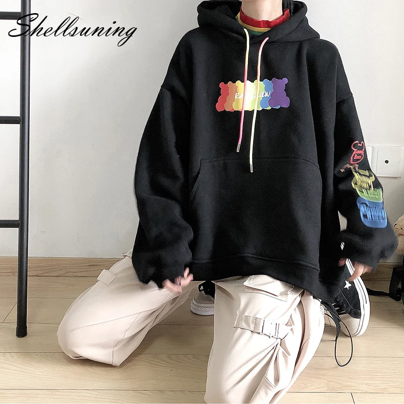 Shellsuning пальто для женщин толстовка с капюшоном радужные Лоскутные круглым