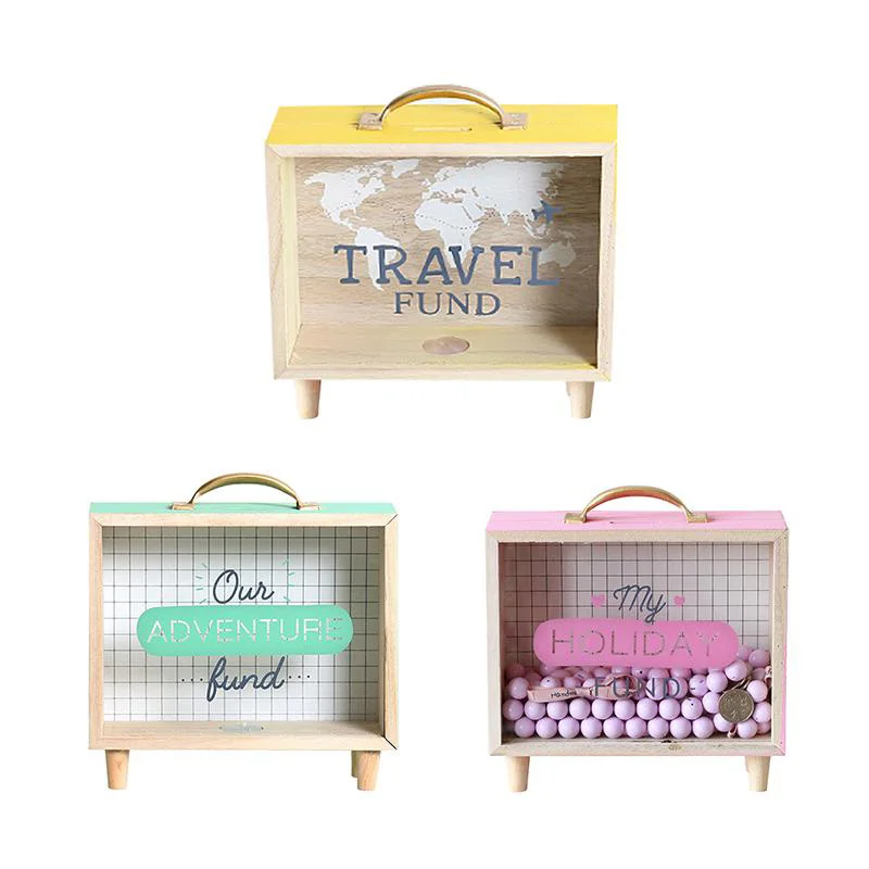 

Wooden Piggy Bank Desktop Money Box Coin Cash Bank Container Coin Jar Money Saving Boxes Transparent Vintage Stand Home Decor