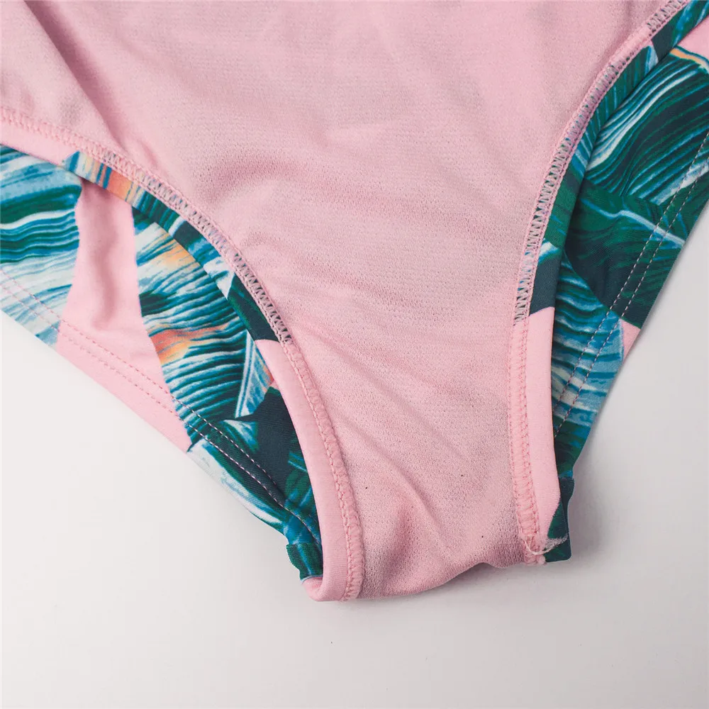 2021 слитный купальник для девочек с принтом листьев бандажный Falbala летний