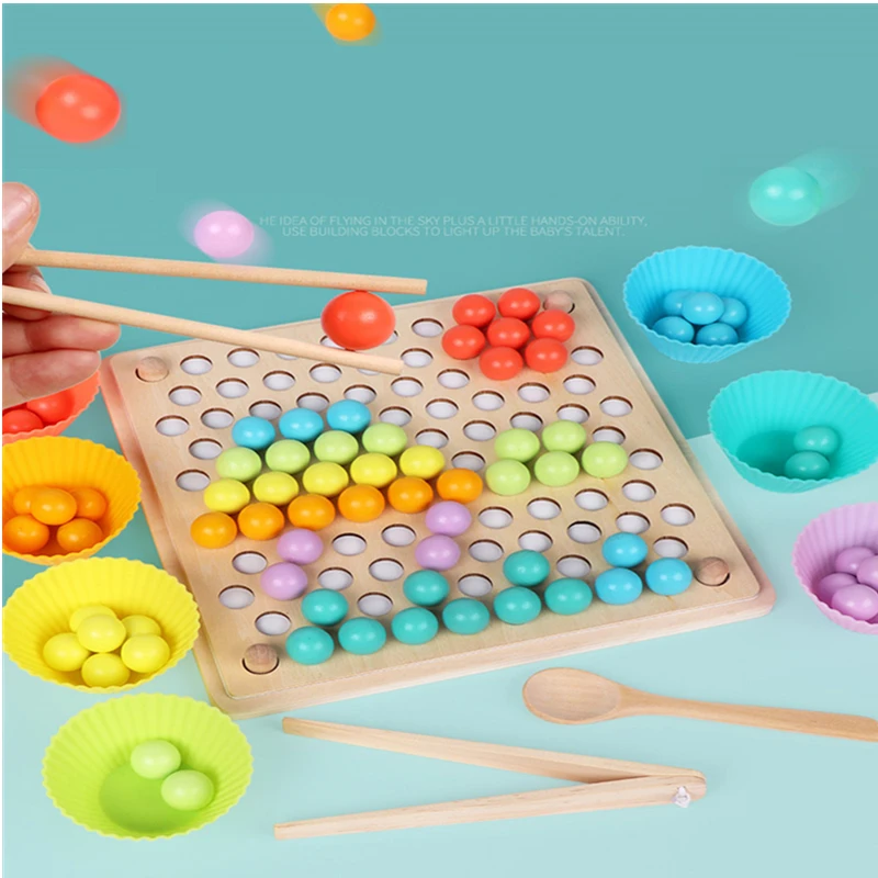 

Kids Toy DIY 3d Puzzle Kids Early Montessori Hands Brain Training Clip Beads Multi functional learning Wooden Toy For Children
