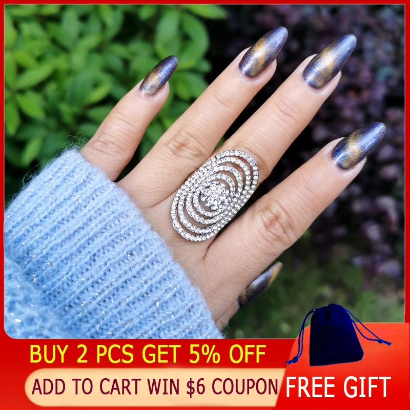 SINLEERY роскошные большие кольца овальной формы с мульти кубическим цирконием для