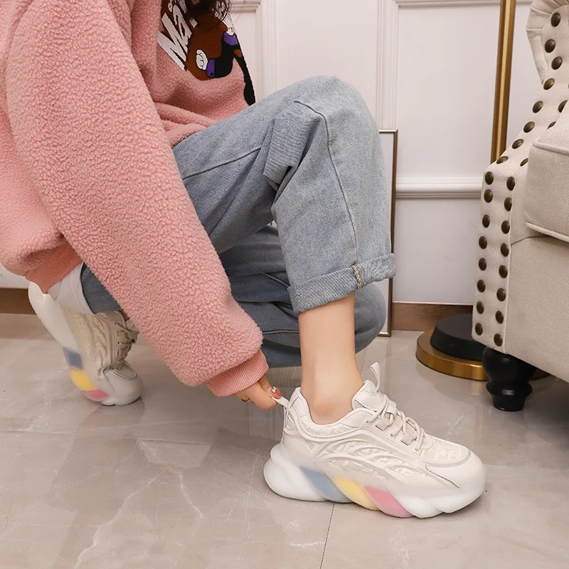 

Women's Fashion 2021 Vulcanized Shoes Women's Sneakers New Rainbow Jelly Sole Shoes Flat Sole Fashion Comfortable High-Top Shoes