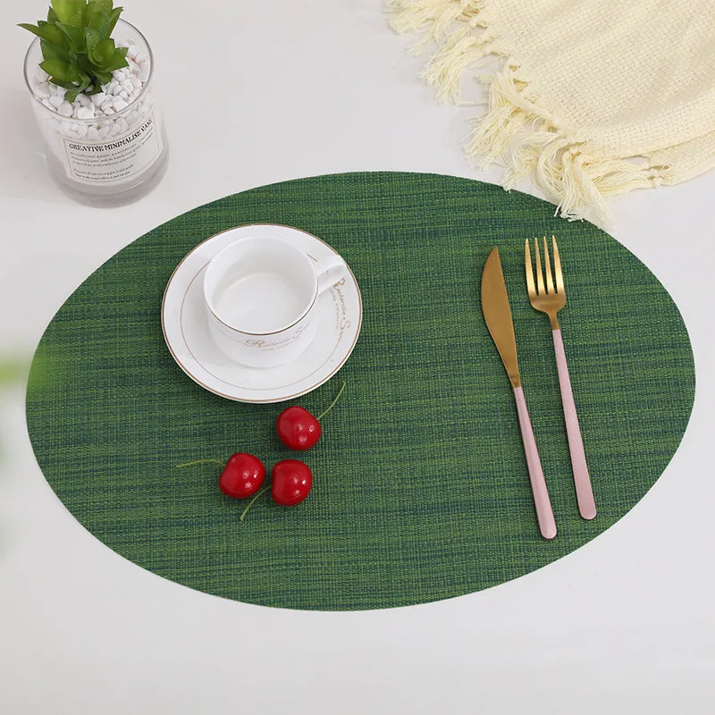

1PC European-Style PVC Placemat Hotel Restaurant Solid Color Non-Slip Heat Insulation Western Place Mat Oval Teslin Table Mats