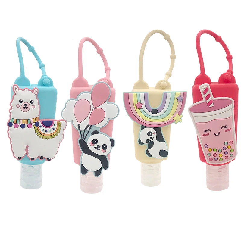 

30ML Travel Portable Safe Gel Holder With Hang Rope Silicone Cartoon Mini Hand Sanitizer Disposable No Clean Detachable Cover