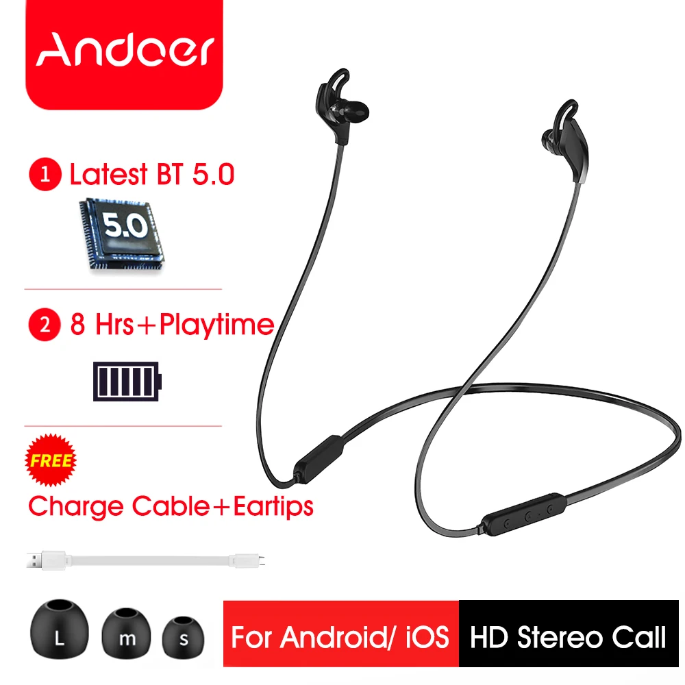 Беспроводная Bluetooth гарнитура Andoer D1 8 часов воспроизведения стереонаушники с