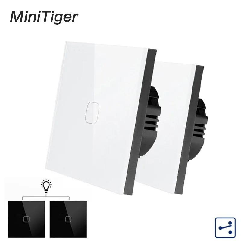 

Minitiger 1 Gang 2 Way стандарт ЕС управление настенный сенсорный экран переключатель, белая кристальная стеклянная панель, поперечный/сквозной пер...