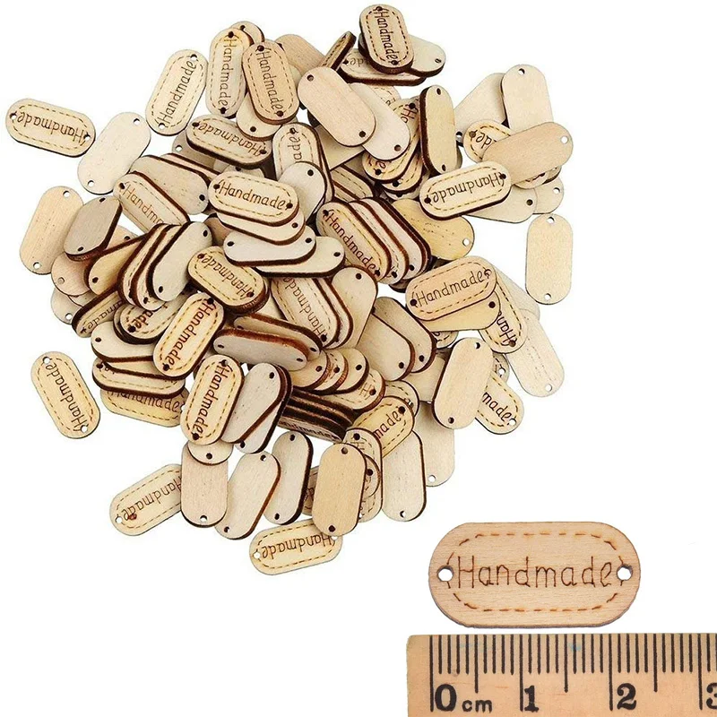 

100pcs 2 Holes Natural Handmade Tag Label Wooden Buttons DIY Craft Button for Sewing Label Scrapbook Wedding Birthday Supplies