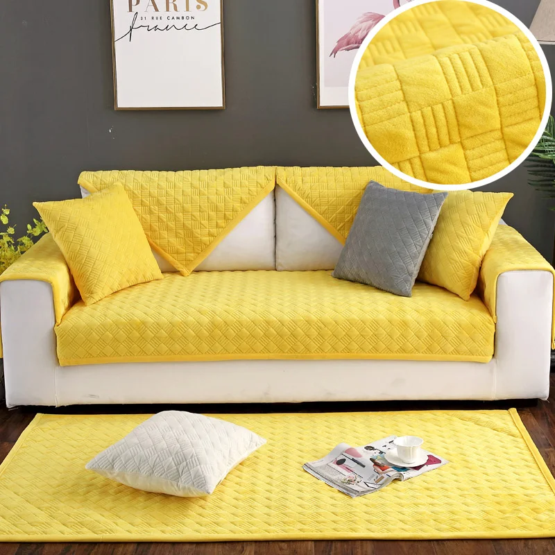

Solid Color Thicken Plush Sofa Cover Soft Sofa Towel Non-slip Modern Sofa Covers Chaise Lounge Sofa Towel for Living Room Decor