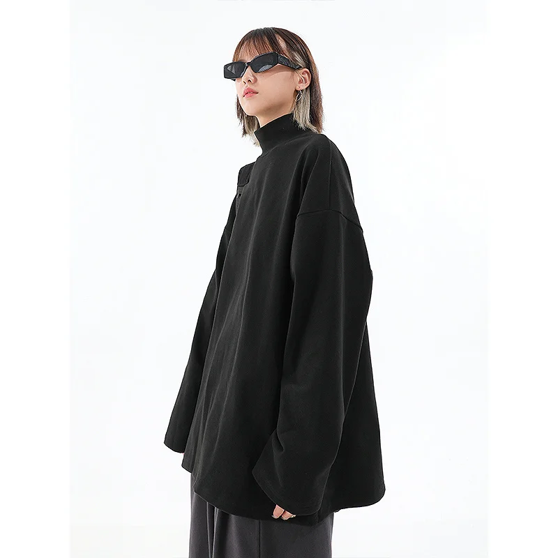 

Black high neck long sleeve sweater women's autumn and winter thickened loose oversize casual bottomed fafa_ootd