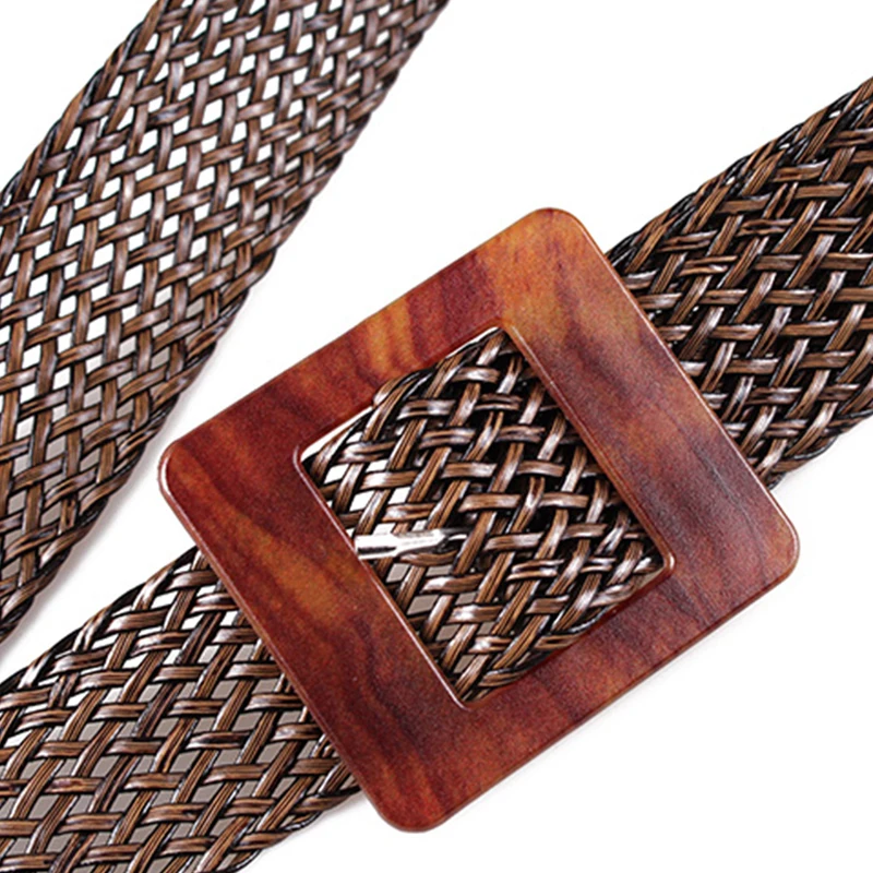 BerryGo богемский широкий женский ремень с квадратной пряжкой Леопардовый плетеный