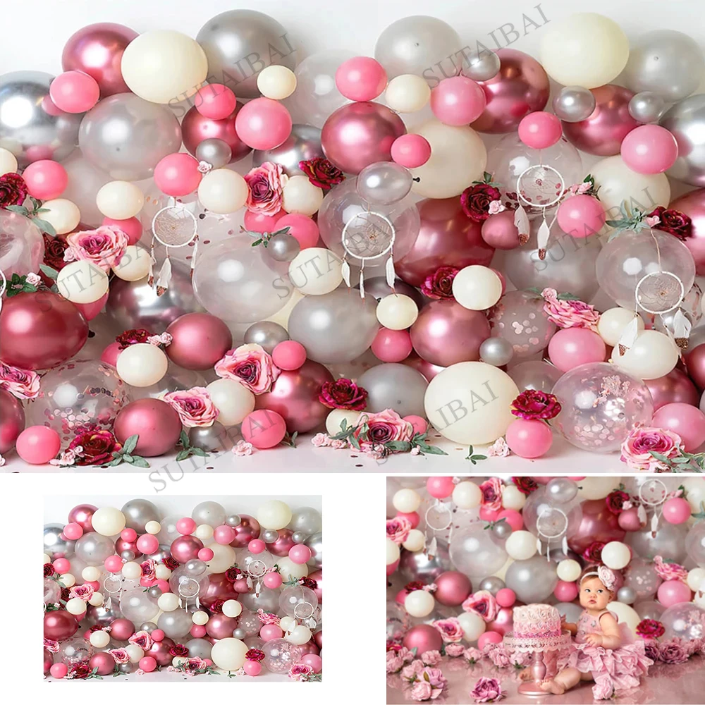 

Balloons Wall Girl Cake Smash Backdrop for Photography Dream Catcher Flowers Newborn Baby Kids Portrait Background Photo Studio