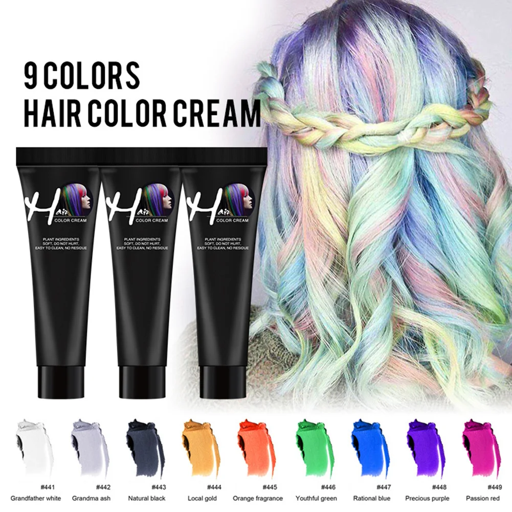 

7 Colors One-time Hair Temporary Color Hair Dye Non-toxic DIY Hair Color Mascara Dye Cream Hair Wax Blue Grey Purple