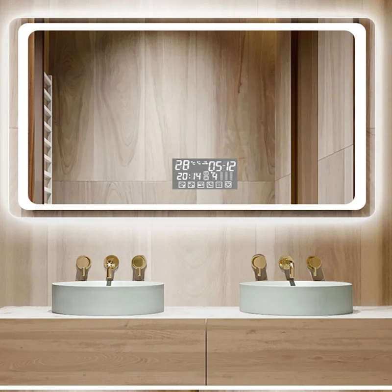 Espelho para Maquiagem e Banheiro Reinstalação de Três Espelho de Banheiro Retangular Bluetooth Inteligente Alta Qualidade Cores Led 60x80cm 50x70cm 3 High Quality Renovação da Casa