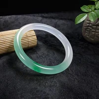 top jewelry bangle floating flower quartzite jade stone round strip thin white green gradient color bracelet fashion accessorie