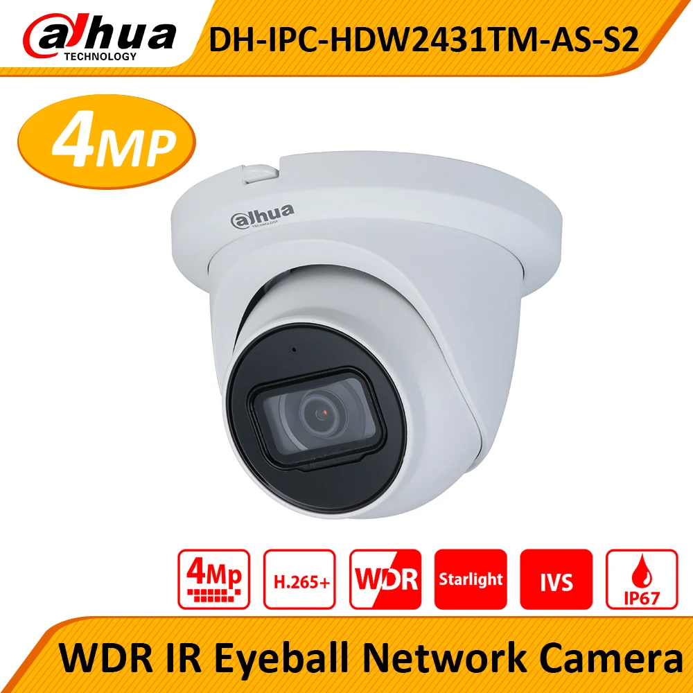 

Original DH with logo IPC-HDW2431TM-AS-S2 Starlight 4MP POE IP67 WDR IR Eyeball Network Camera HDW2431TM-AS-S2 Built in MiC