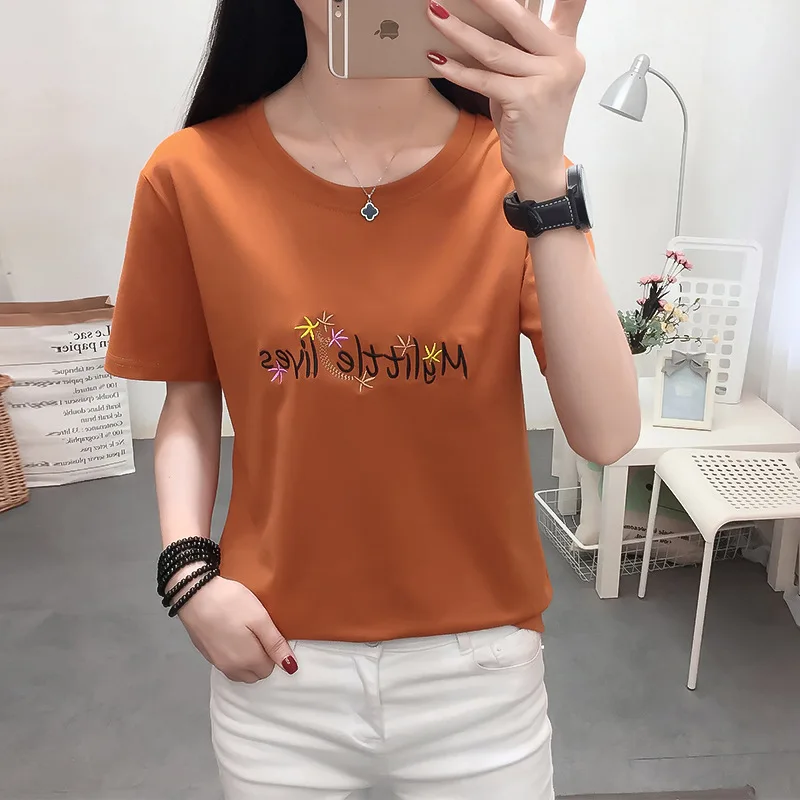 GEJIAN2019 New Women's Large Size Loose Thin Round Neck Short-Sleeved T-Shirt Female Slim Casual Fashion Letter Graphic | Женская