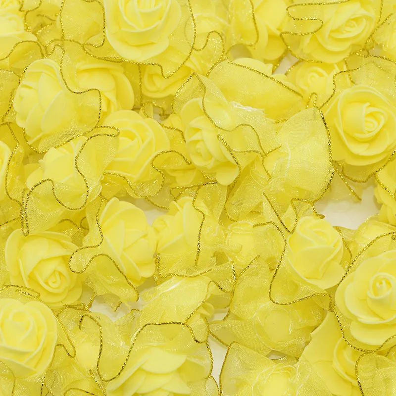 Yellow 20шт 4 см искусственные из ПЭ цветочное мыло золото/серебро кружево ПЕНА РОЗА для дома Свадебные украшения DIY скрапбукинг ручной работы - Цвет: Yellow