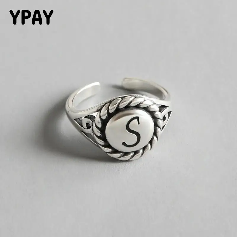 

YPAY Pure 100% 925 Silver Jewelry Letter S Open Rings for Women Korean Do the Old Style Anillos Plata 925 Para Mujer YMR610