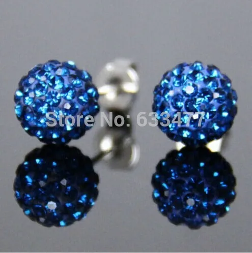 Drak Blue 19 цветов 10ММ Shamballa Бренд Сережки ввиде Диско Шара Shamballa Серьги из кристалов Украшения для Женщин - Окраска металла: Drak Blue