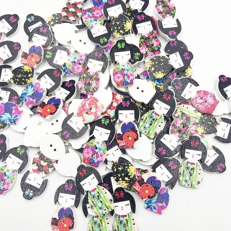 

25/50/100pcs 30 mm Mix Girl Wooden Buttons Fit Sewing Scrapbooking decoration WB732