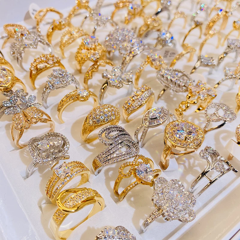

12 Pieces/Lot Mix Designs Jewelry Sets Natural Crystal Stone Wedding Rings For Women