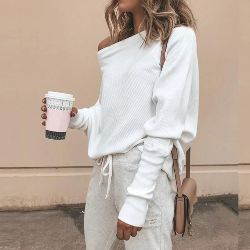 

Autumn Women Sweaters Sexy Off Shoulder Sweaters for Women Loose Casual Knitted Top Pullovers Women Sweaters Jumpers pull femme