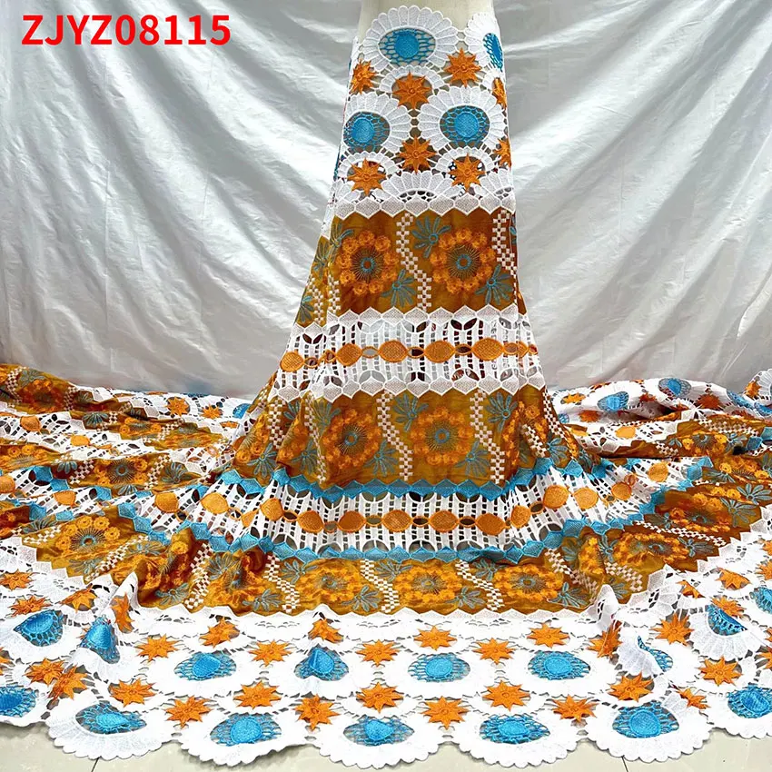 

New Arrival African Lace Fabric Nigerian High Quality Water soluble + flannel embroidery For Wedding Sewing ZJYZ08115