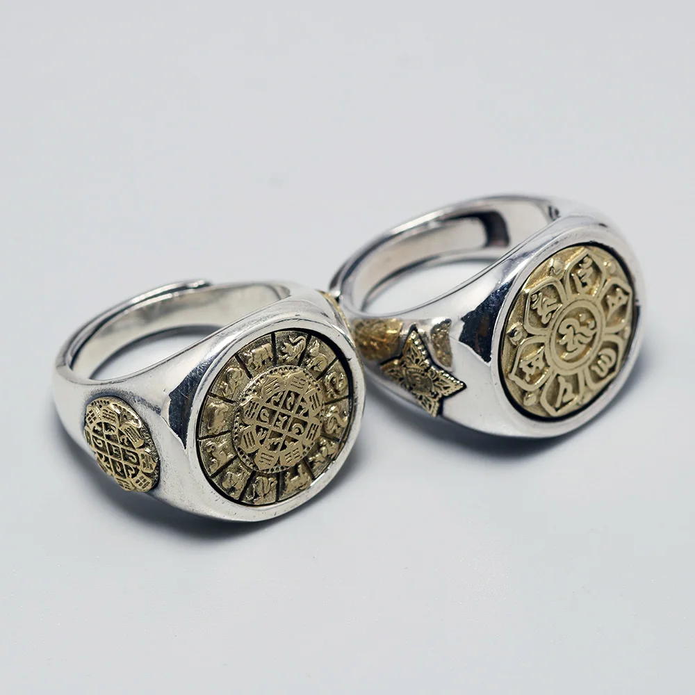 Подлинные 925 пробы серебряные вращающиеся OM кольца мантра и Китайский Зодиак