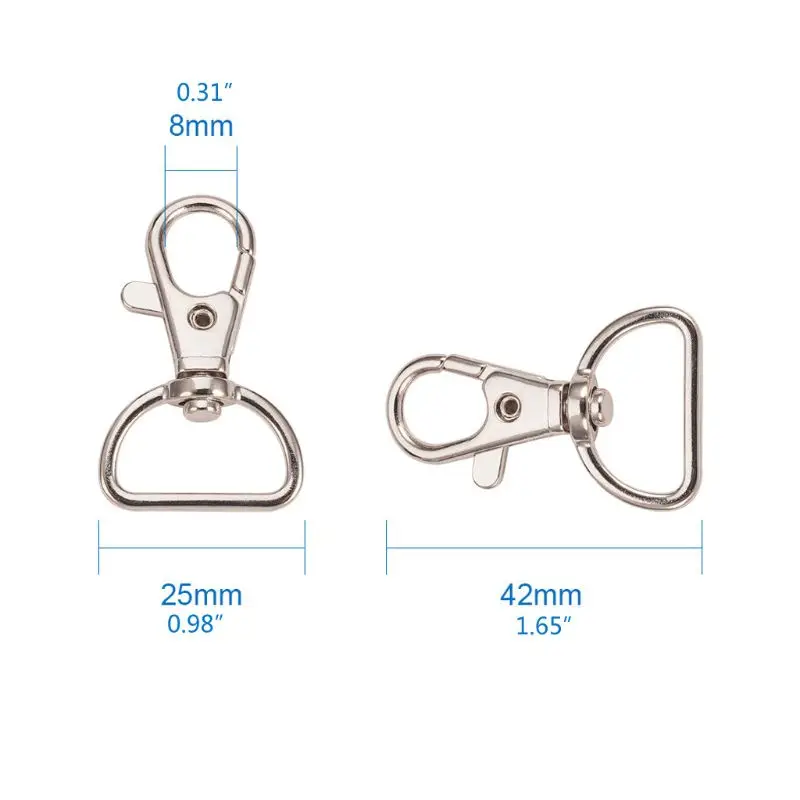 

20Pcs 360 Metal Silver Swivel Trigger Snap Hooks Lobster Claw Clasps Large Size D Ring Keychain Hooks Jewelry Findings