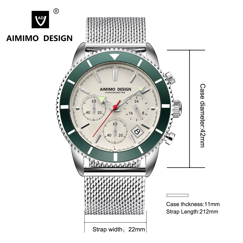 Men Panda Watches Automatic Date Chronograph Stop Quartz Calendar Luminous Men`s Watch 42mm Dial 3ATM Relogio Masculino | Наручные часы