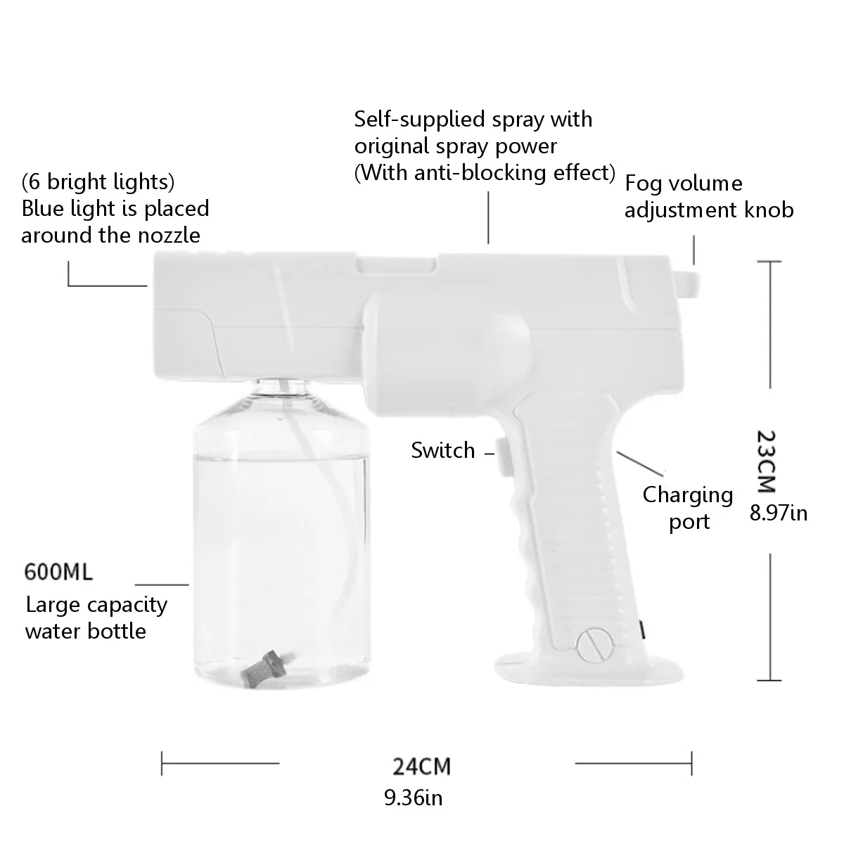 

Newest Wireless Portable Disinfection Blue Light Nano Steam Gun Ultra Fine Aerosol Water Mist Trigger Sprayer 110V-240V