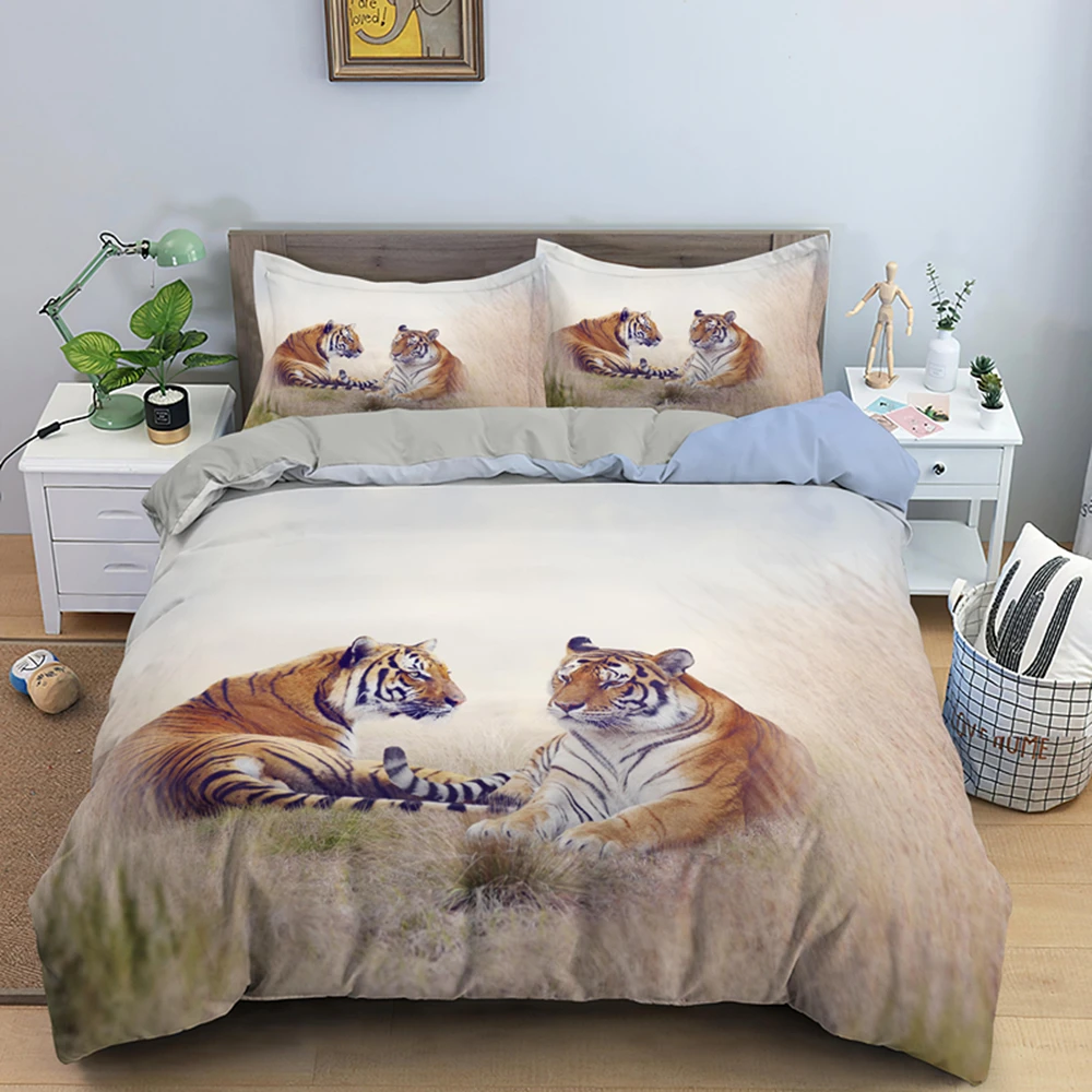 

3D Animal Digital Printing Tiger Bedding Sets Children Adult Bedclothes Quilt Duvet Cover Set Single Double King Queen Size