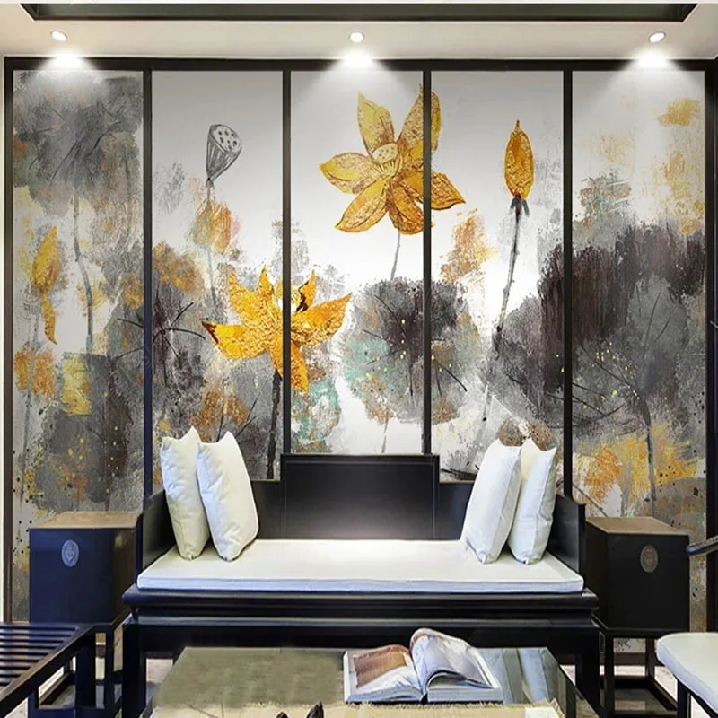 Настенные 3D-обои в китайском стиле на заказ рисунок лотоса золотого цветка