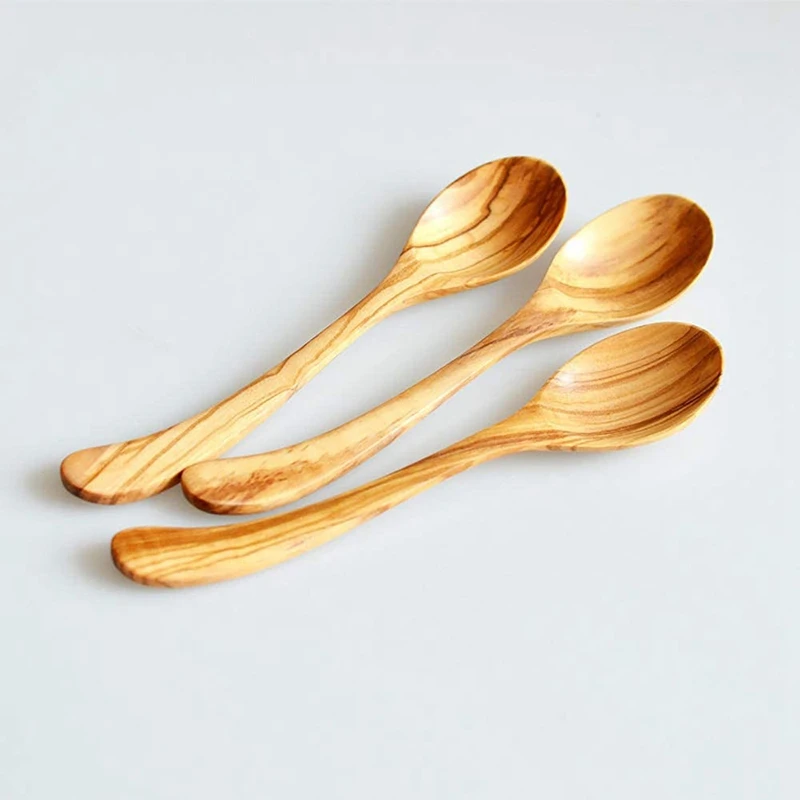 

6 Pcs Olive Wood Spoon Set Wooden Spoons Soup Spoons Coffee Tea Stirring Serving Utensils for Kitchen Mixing Cooking