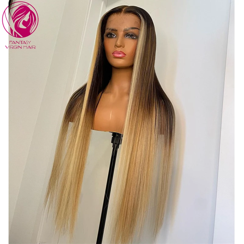 

Ombre Highlights Lace Front Wig Straight Human Hair Frontal Wigs 13x4/13x6 Blonde Ash Brown Remy Hair Glueless Long Hairs 150%