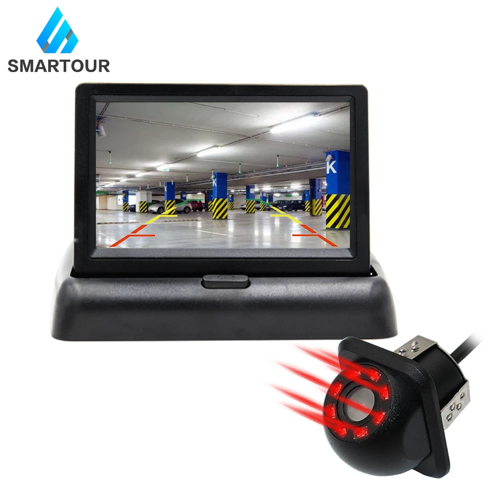 Display with camera Smartour Автомобильная камера заднего вида 4," Автомобильный монитор TFT lcd парковочная система заднего вида для резервной камеры поддержка VCD DVD обратное изображение - Название цвета: Display with camera