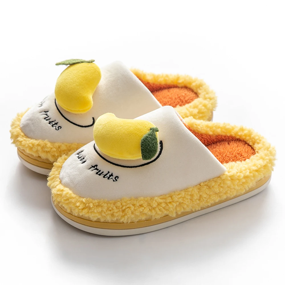 2022 New Women Winter Warm Slippers Cute Fruits Avocado Furry Thick Soled Cotton Shoes Home Indoor Couple Non-slip Fur Slide