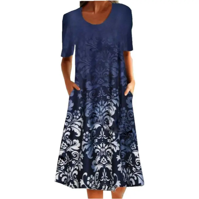 

VICABO Women Dress Plus Size Short Sleeve Floral Printed Woman Dress Vintege Baggy Dress Summer Holiday Beach Dresses for Women