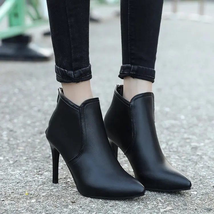 

Ботинки женские на плоской платформе, ботинки на молнии, женская зимняя обувь, сабо, женская обувь на высоком каблуке, 2021, однотонные с остры...